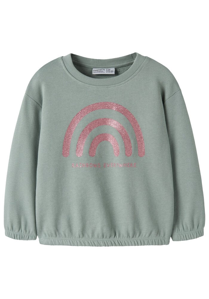 Name It NMFVILUBA LS NREG SWEAT UNB Green Milieu Glitter Rainbow