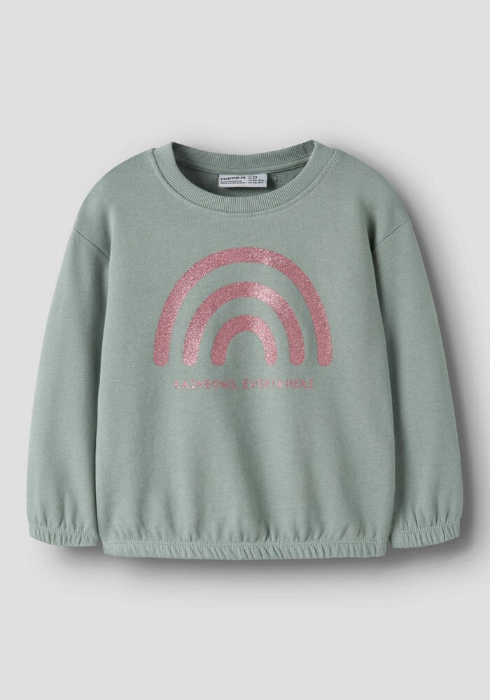 Name It NMFVILUBA LS NREG SWEAT UNB Green Milieu Glitter Rainbow