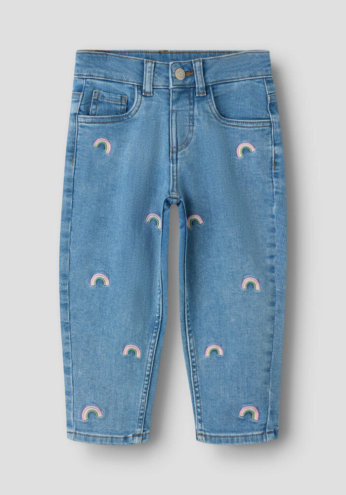 Name It NMFBELLA MOM EMB JEANS 1224-FR NOOS Medium Blue Denim RAINBOW EMBROIDERY