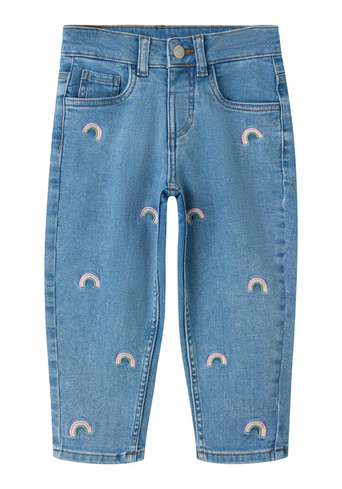 Name It NMFBELLA MOM EMB JEANS 1224-FR NOOS Medium Blue Denim RAINBOW EMBROIDERY