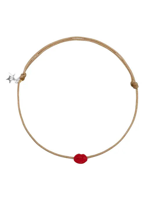 Bibi Camille Bibi Camille Lips Beige Rope Bracelet Red Enamel Silver