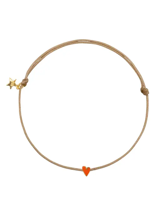 Bibi Camille Bibi Camille Mini Heart Beige Rope Bracelet Neon Coral Gold