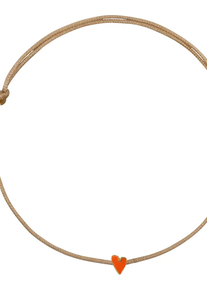 Bibi Camille Mini Heart Beige Rope Bracelet Neon Coral Gold