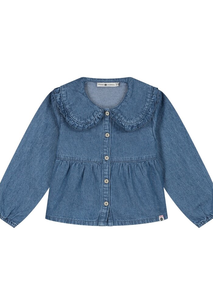 Stains and Stories girls blouse longsleeve Medium blue denim