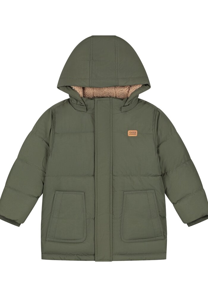 Stains and Stories boys winter short parka Army