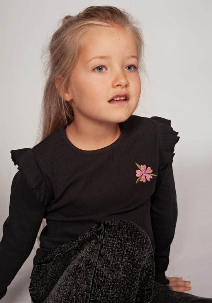 Jubel Longsleeve rib - Moon Flowers Antraciet