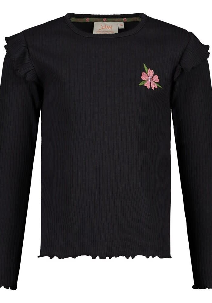Jubel Longsleeve rib - Moon Flowers Antraciet