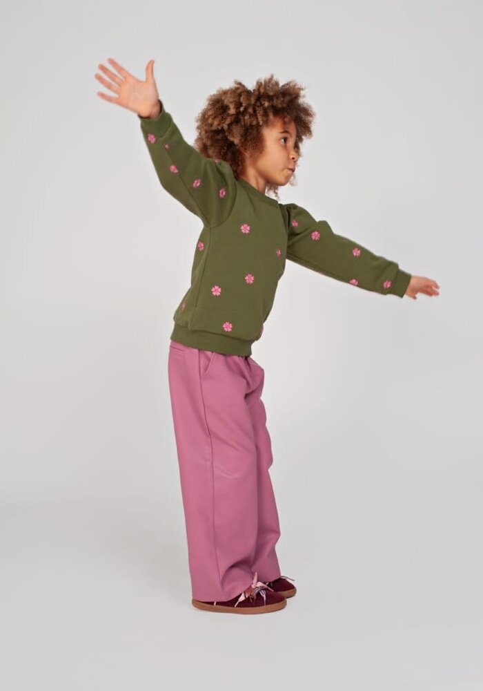 Jubel Sweater met borduursels - Moon Flowers Olijf