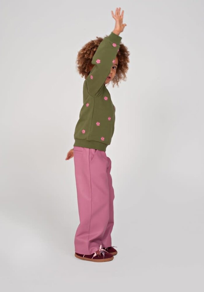 Jubel Sweater met borduursels - Moon Flowers Olijf
