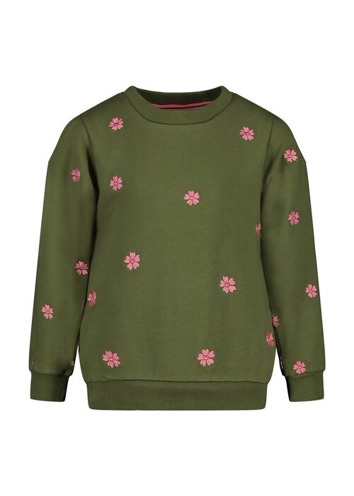 Jubel Jubel Sweater met borduursels - Moon Flowers Olijf