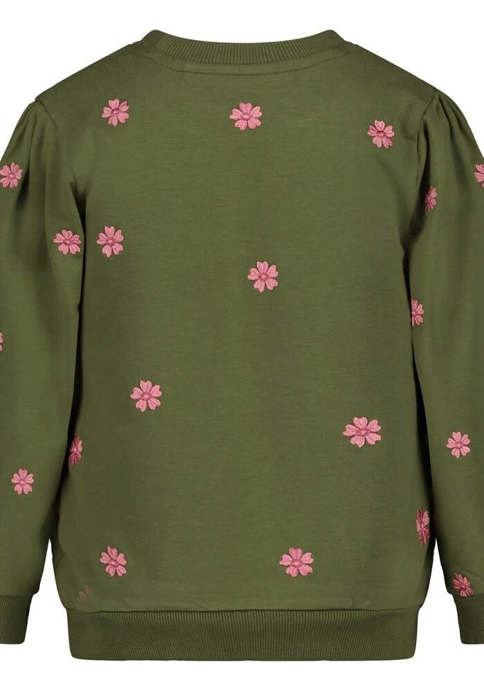 Jubel Sweater met borduursels - Moon Flowers Olijf