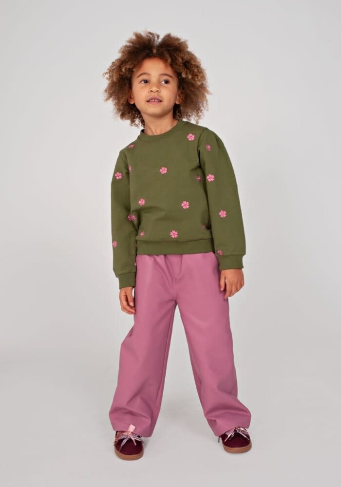 Jubel Sweater met borduursels - Moon Flowers Olijf