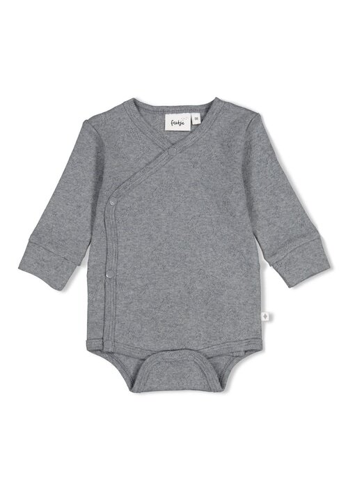 Feetje Feetje Wikkelromper ajour rib AO - Penguin Cuddles Antraciet melange