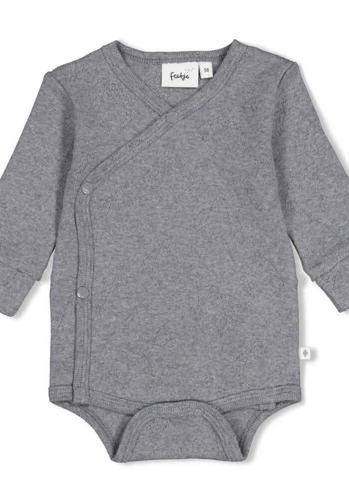Feetje Wikkelromper ajour rib AO - Penguin Cuddles Antraciet melange