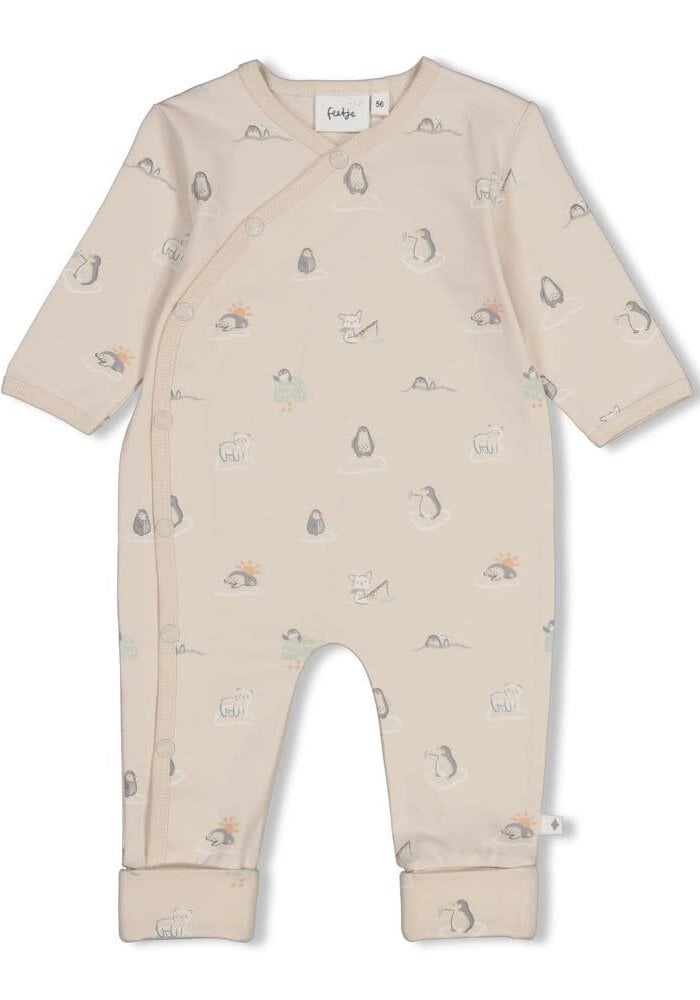 Feetje Pak omslagvoet AOP - Penguin Cuddles Zand