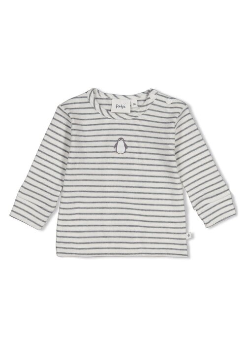 Feetje Feetje Longsleeve rib met streep - Penguin Cuddles Antraciet melange