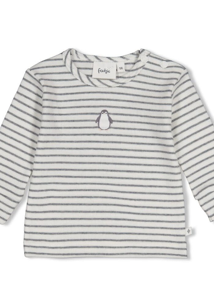 Feetje Longsleeve rib met streep - Penguin Cuddles Antraciet melange