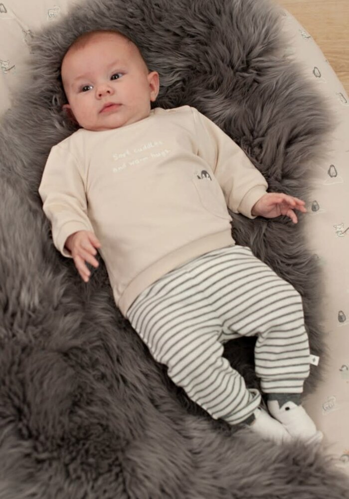 Feetje Broek rib met streep - Penguin Cuddles Antraciet melange