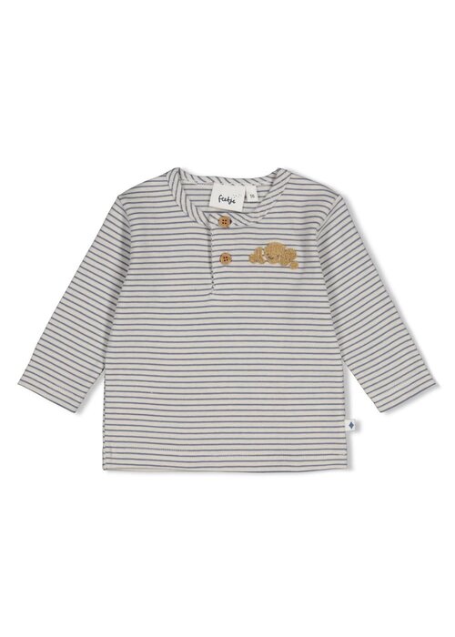 Feetje Feetje Longsleeve rib met streep - Breakfast Buddy Blauw