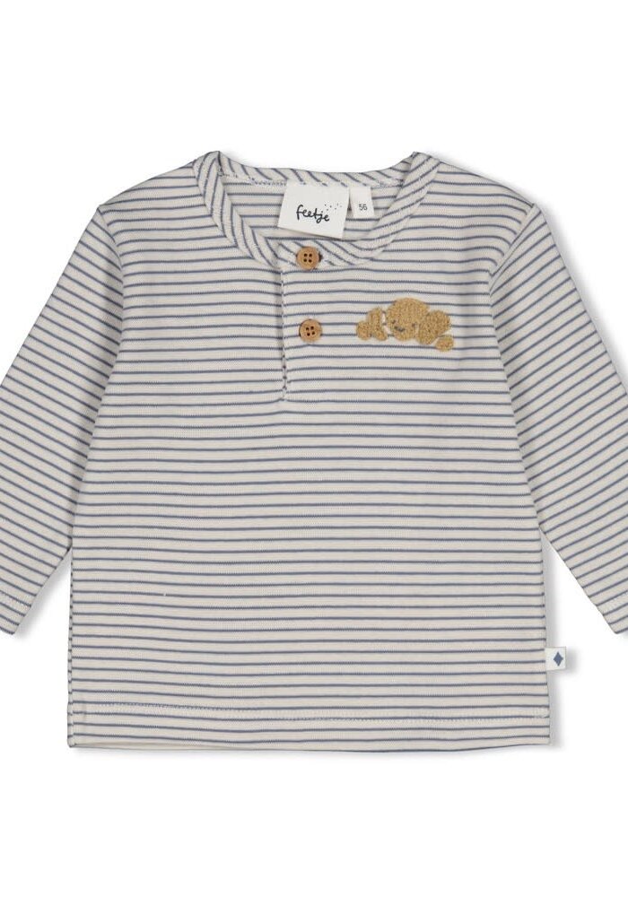 Feetje Longsleeve rib met streep - Breakfast Buddy Blauw