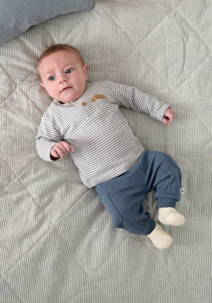 Feetje Longsleeve rib met streep - Breakfast Buddy Blauw