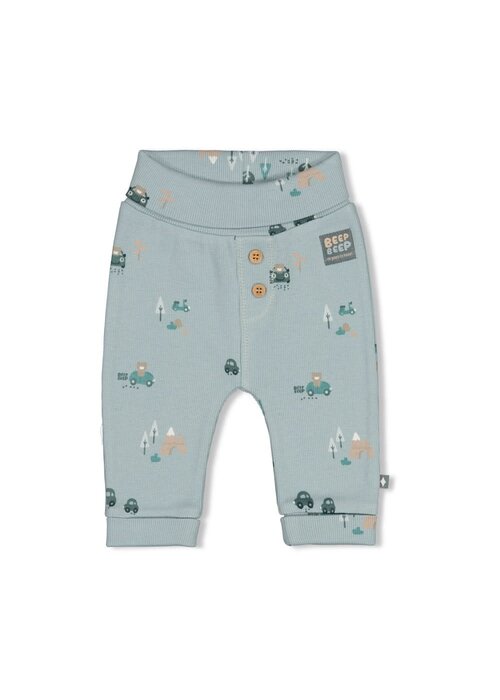 Feetje Feetje Broek rib AOP - Beep Beep Mint