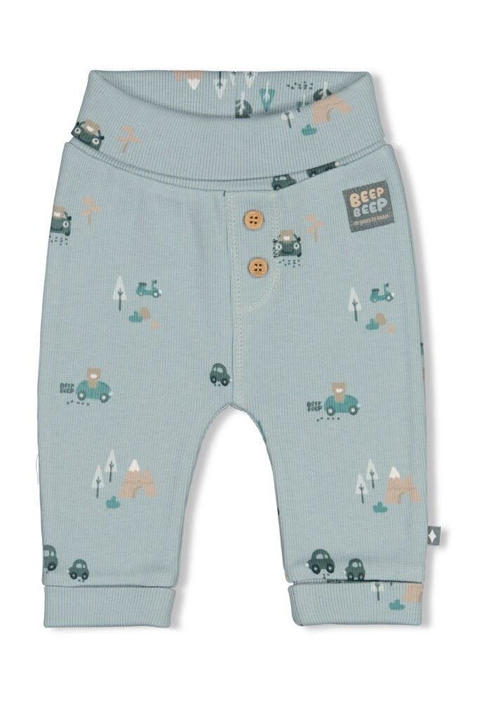 Feetje Broek rib AOP - Beep Beep Mint