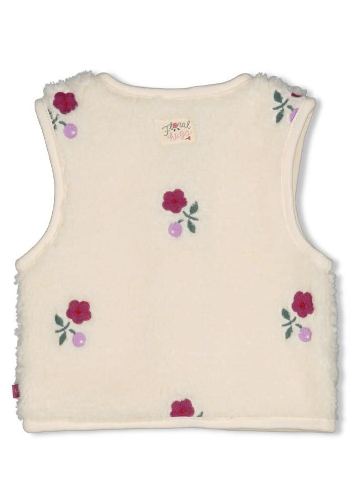 Feetje Teddy gilet met borduursels - Afternoon Tea Creme