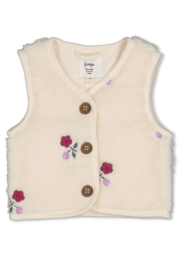 Feetje Teddy gilet met borduursels - Afternoon Tea Creme