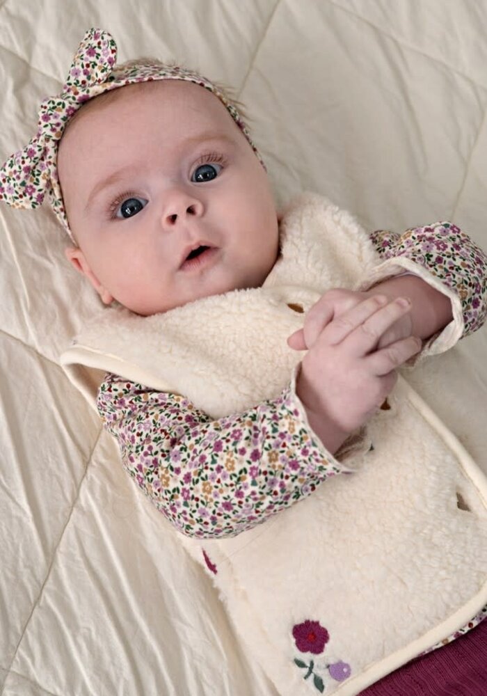 Feetje Teddy gilet met borduursels - Afternoon Tea Creme