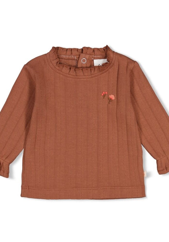 Feetje Longsleeve pointelle rib - Forest Garden Bruin