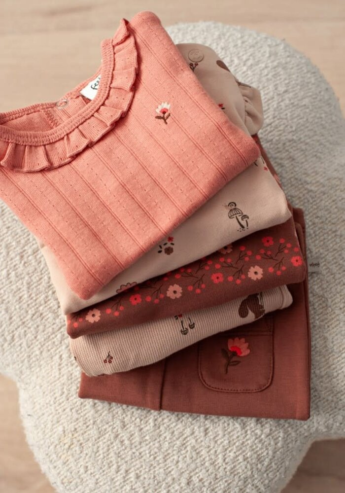Feetje Longsleeve pointelle rib - Forest Garden Roze