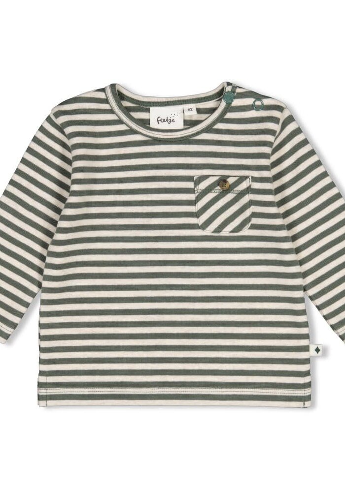 Feetje Longsleeve rib met streep - Wiggle and Waddle Groen