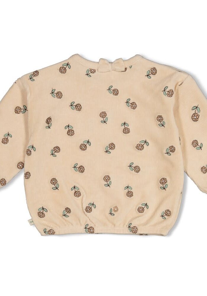 Feetje Sweater velours rib met borduursels - Lucky Bloombird Offwhite