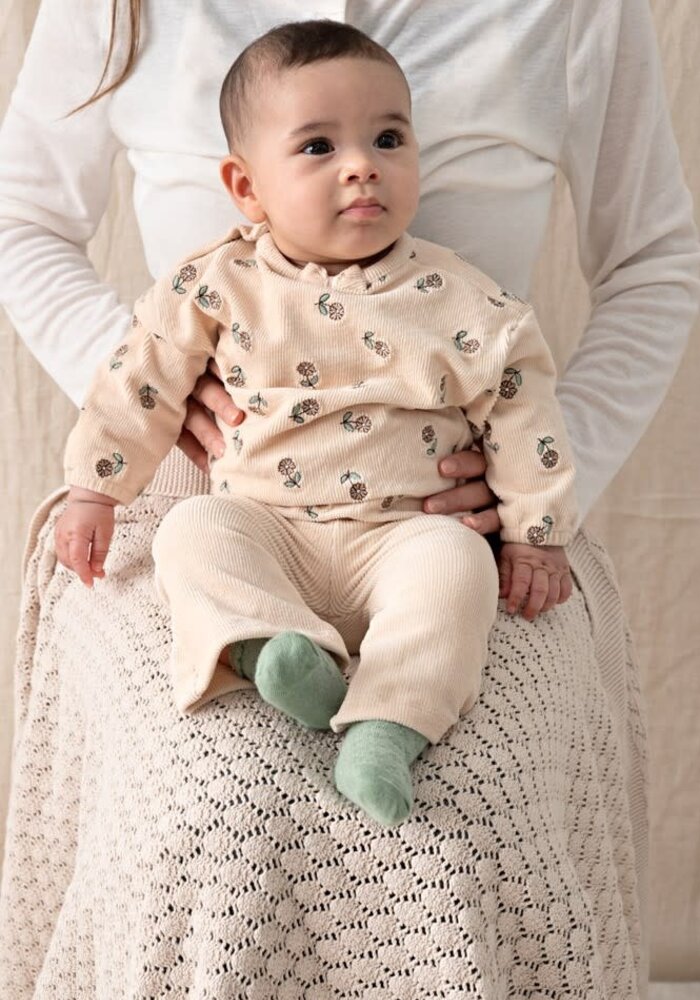 Feetje Sweater velours rib met borduursels - Lucky Bloombird Offwhite