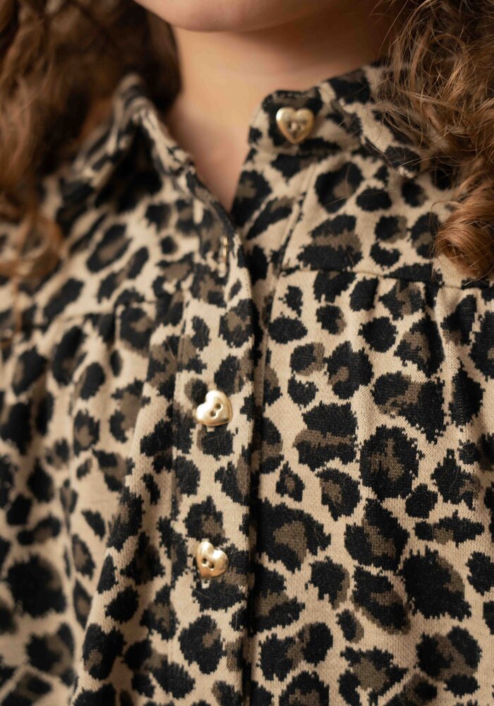 House of Jamie Shirt Collar Dress Leopard Moonlight (Jacquard)
