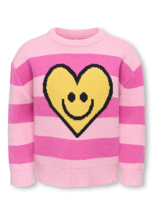 Only Kids Only Kids KMGKATIA LIFE LS SMILEY PULLO BOXY KNT Pink Lady Stripes Fiji Flower/Pattern Smley Heart
