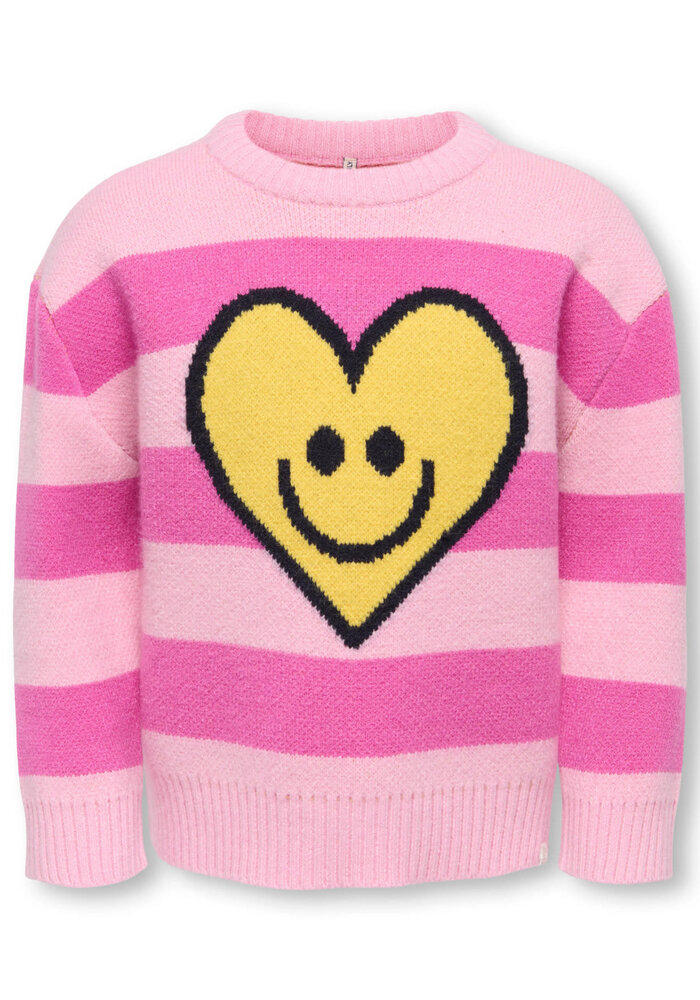 Only Kids KMGKATIA LIFE LS SMILEY PULLO BOXY KNT Pink Lady Stripes Fiji Flower/Pattern Smley Heart