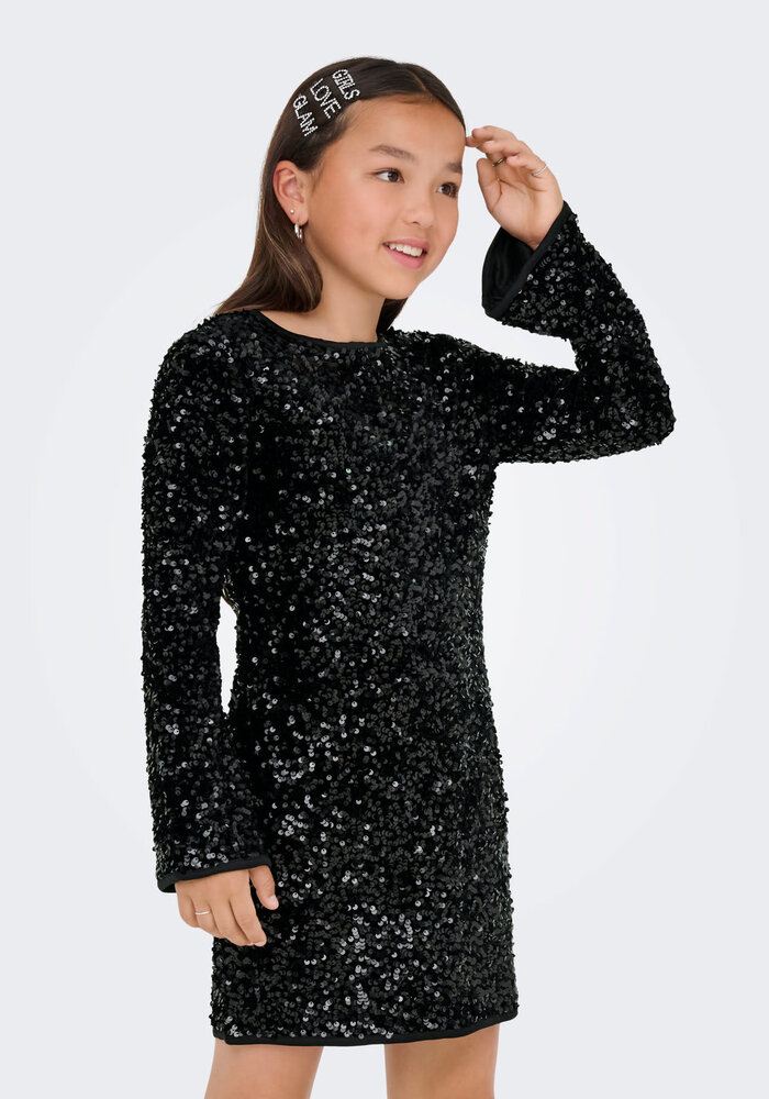 Only Kids KOGCONFIDENCE LS SEQ FLRD DRESS JRS Black