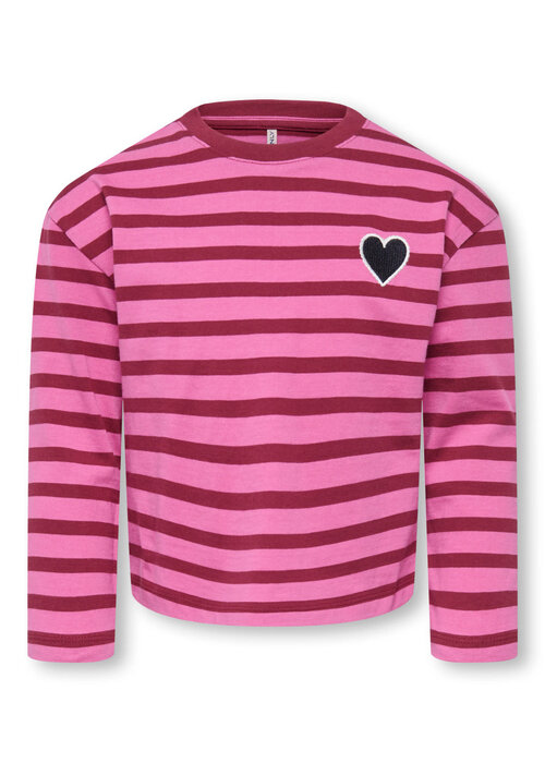 Only Kids Only Kids KMGLIDA LS RLX STRIPE TOP BF JRS Fiji Flower Rumba Red/EMB Heart Navy
