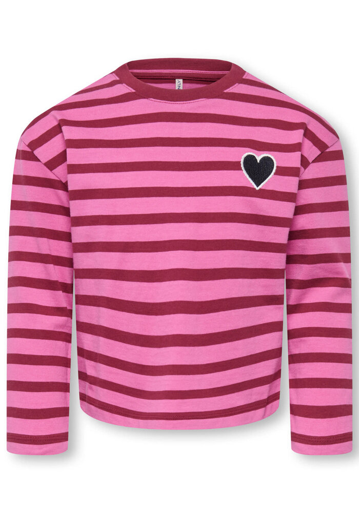 Only Kids KMGLIDA LS RLX STRIPE TOP BF JRS Fiji Flower Rumba Red/EMB Heart Navy