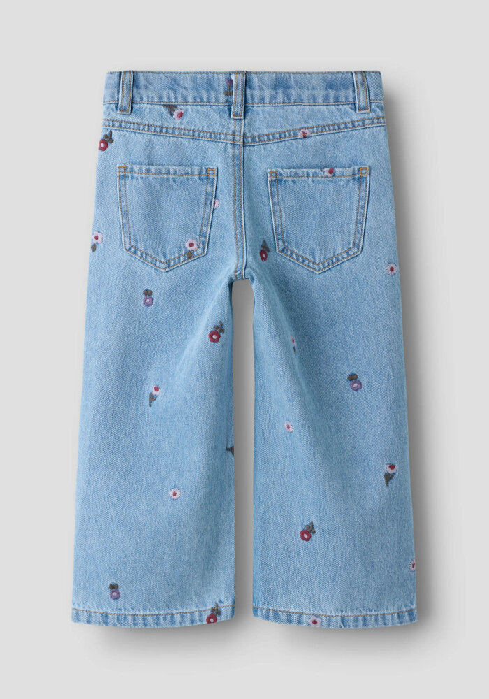 Name It NMFROSE WIDE EMB JEANS 4711-ZA Medium Blue Denim FLOWER EMB