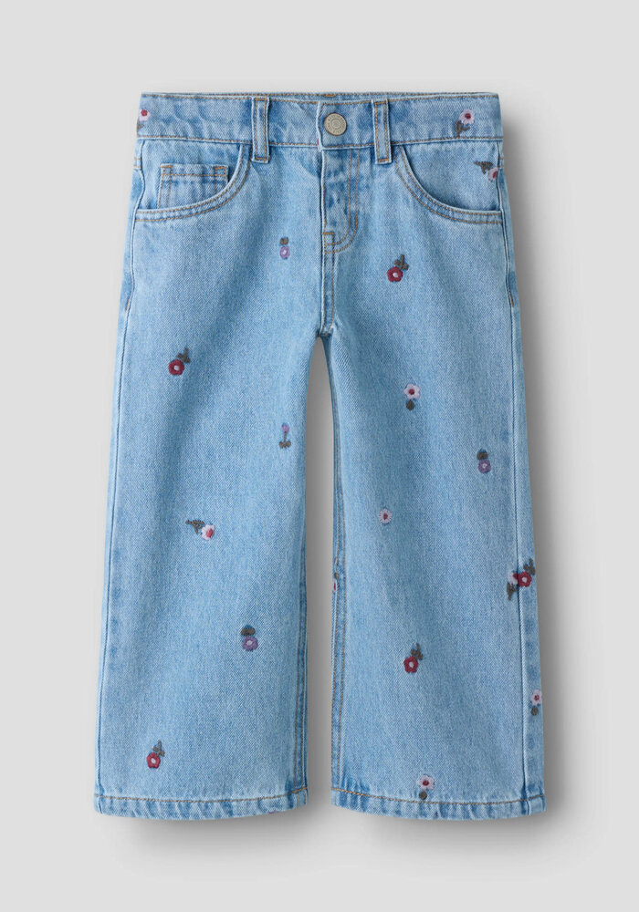 Name It NMFROSE WIDE EMB JEANS 4711-ZA Medium Blue Denim FLOWER EMB