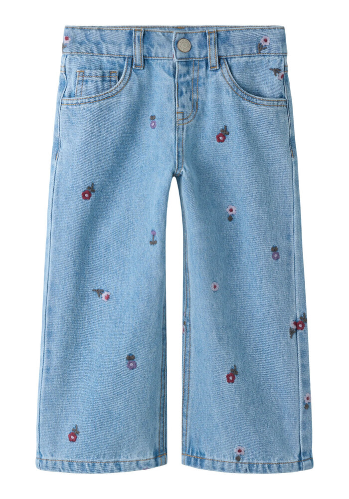 Name It NMFROSE WIDE EMB JEANS 4711-ZA Medium Blue Denim FLOWER EMB