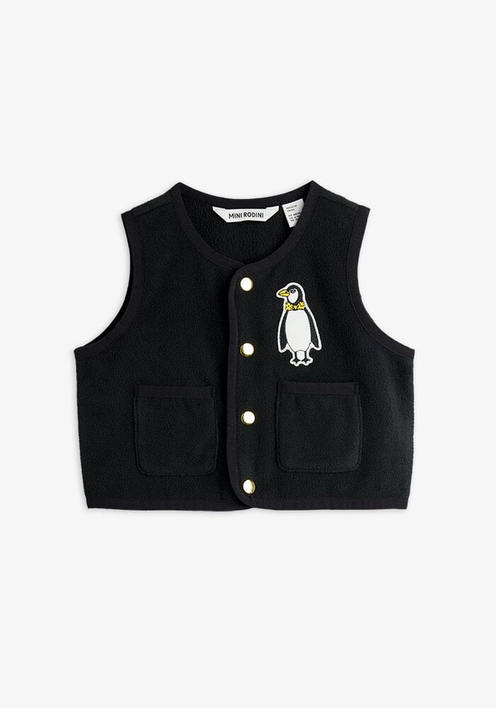 Mini Rodini Penguin patch microfleece vest Black