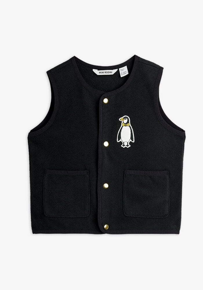 Mini Rodini Penguin patch microfleece vest Black