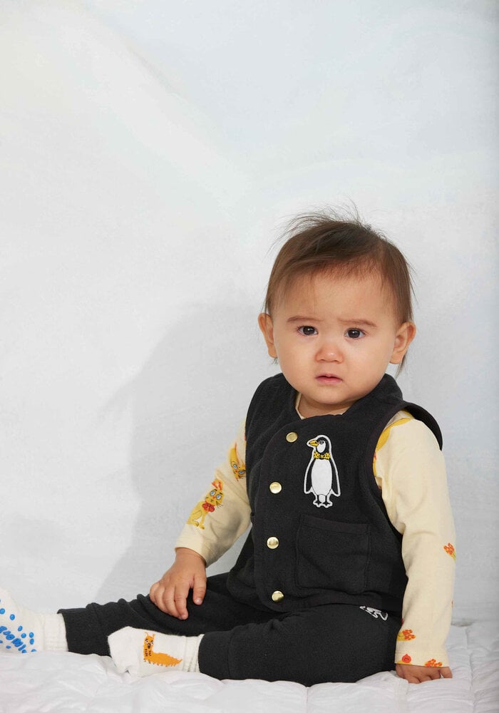 Mini Rodini Penguin patch microfleece vest Black