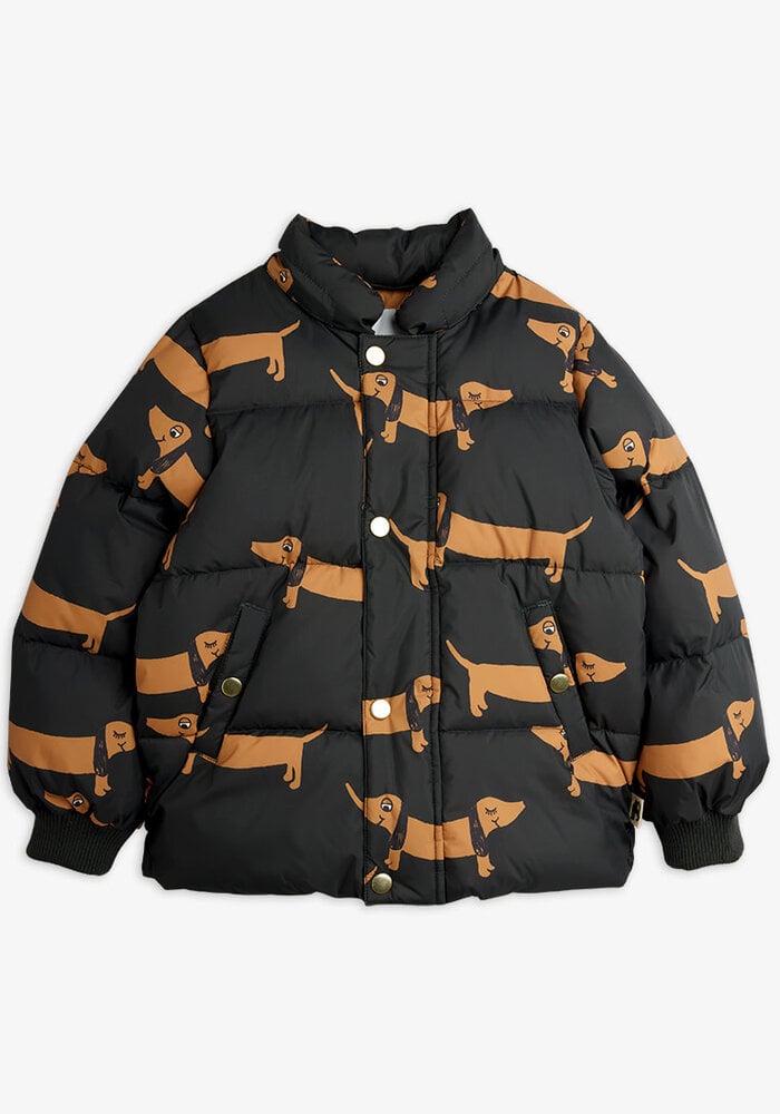 Mini Rodini Dog aop hooded puffer Black