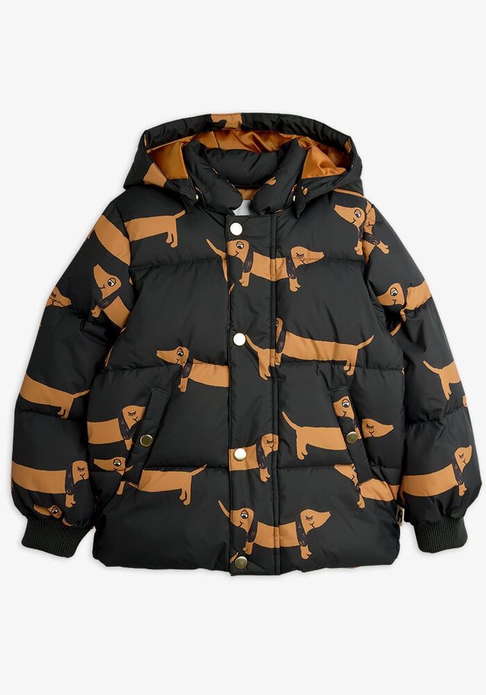 Mini Rodini Dog aop hooded puffer Black
