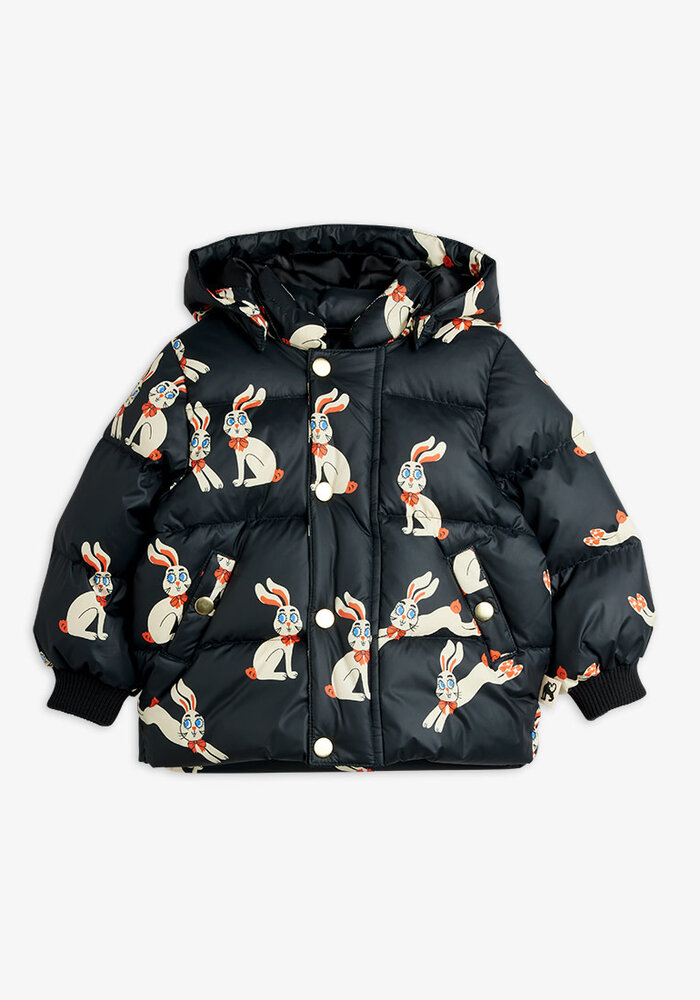 Mini Rodini Rabbits aop hooded puffer Black